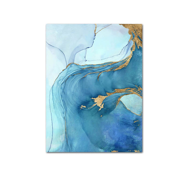 Blue Golden Aqua Marble Print Wall Art Fine Art Canvas Prints Abstract Pictures For Modern Living Room Hotel Room Home Office Decor