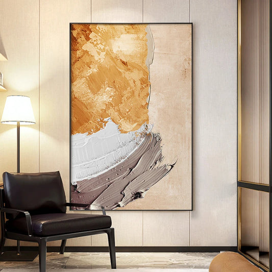 Beige Orange Thick Brush Wall Art Fine Art Canvas Prints Modern Abstract Pictures For Luxury Living Room Bedroom Hotel Room Salon Art Decoration