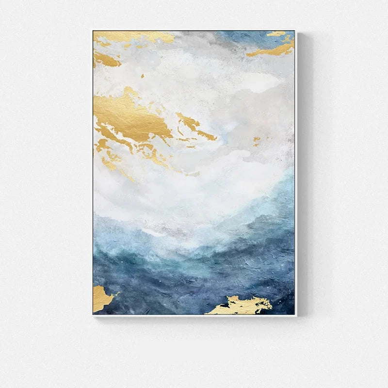 Blue Golden Ocean Spray Seascape Abstract Wall Art Fine Art Canvas Prints Marble Pictures For Living Room Dining Room Art For Contemporary Interiors