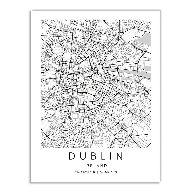 London Paris Amsterdam City Maps Wall Art Fine Art Canvas Print CUSTOM City Map Picture Minimalist Black White Nordic Style Home Office Interior Decor