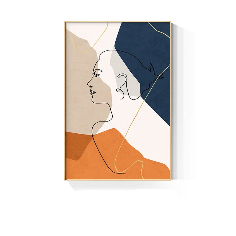 Bold Blue Orange Beige Abstract Line Art Face Art Fine Art Canvas Prints Colorful Pictures For Modern Apartment Living Room Hotel Room Salon Art Decor 2025