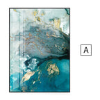Abstract Aqua Blue Green Jade Golden Liquid Marble Print Wall Art Fine Art Canvas Prints Pictures For Luxury Living Room Art Decor