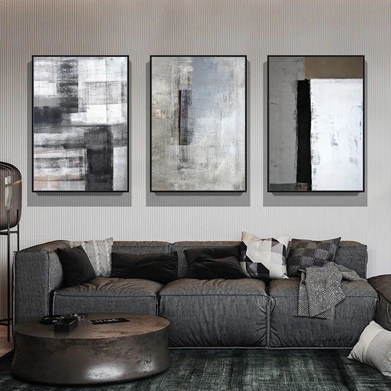 Black White Grey Urban Abstract Wall Art Fine Art Canvas Prints Pictures For Loft Apartment Living Room Dining Room Foyer Art For Modern Living