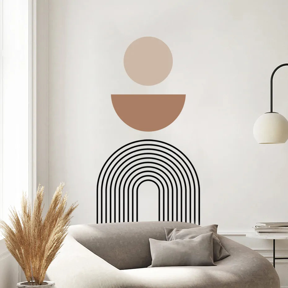 * Featured Sale * Minimalist Geometric Beige Black Large Rainbow Wall Mural Removable PVC Vinyl Wall Decal For Living Room Kitchen Decor