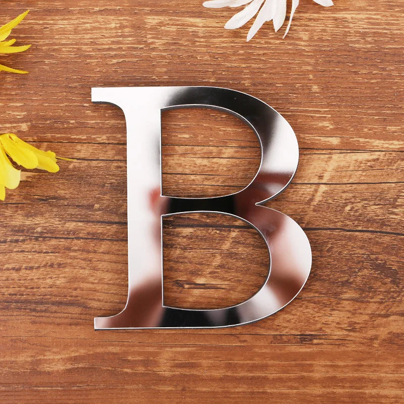 Self Adhesive 3d Silver Letter Wall Stickers Mirrored Acrylic Alphabet Signage Lettering For Living Room Kid's Room Birthday Party Creative DIY Home Decor
