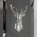 3D Geometric Nordic Deer Head Polished Acrylic Mirror Wall Sticker Decal Removable Creative DIY Wall Mural For Kitchen Living Room Entrance Hall Home Office Wall Decor