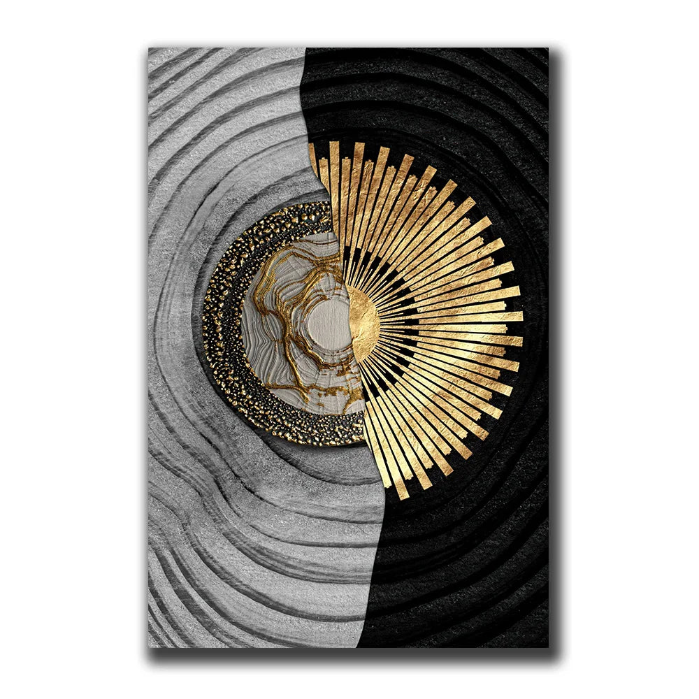 Golden Black Wood Tree Rings Wall Art Fine Art Canvas Prints Modern Abstract Pictures For Urban Loft Luxury Living Room Decor