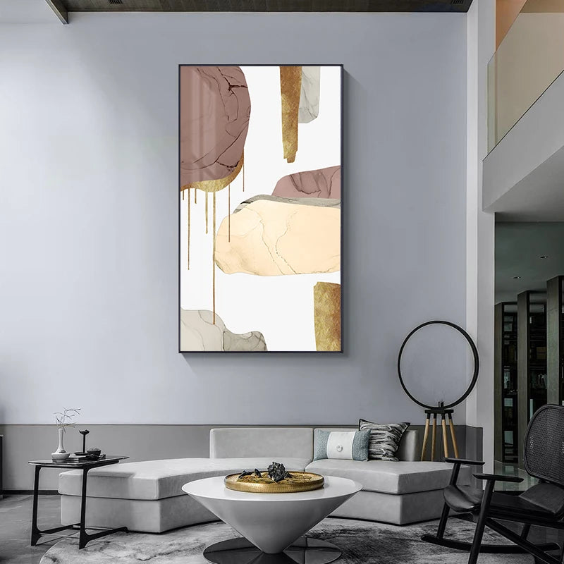 Neutral Colors Mauve Beige Golden Abstract Wall Art Fine Art Canvas Prints Pictures For Modern Apartment Living Room Luxury Interiors Art Decor