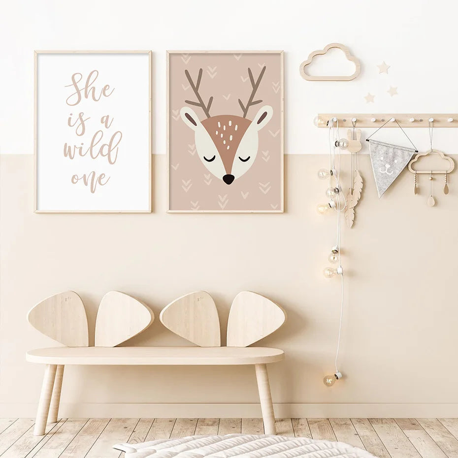Cute Fawn Deer Wild One Rainbow Nursery Wall Art Fine Art Canvas Prints Nordic Pictures For Nursery Room Baby's Bedroom Wall Art Decor