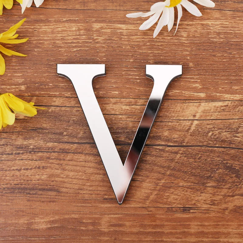 Self Adhesive 3d Silver Letter Wall Stickers Mirrored Acrylic Alphabet Signage Lettering For Living Room Kid's Room Birthday Party Creative DIY Home Decor