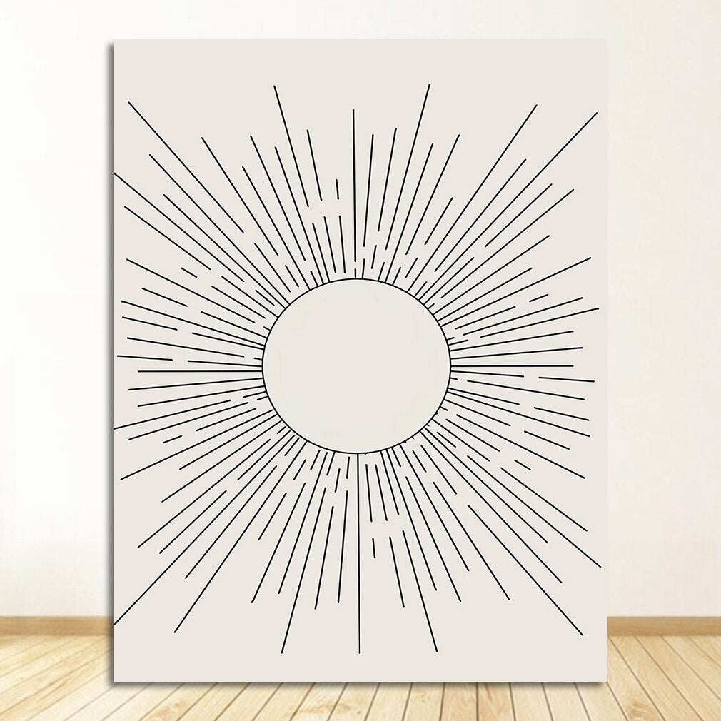 Abstract Sun Rays Wall Art Minimalist Mid Century Vintage Block Print Illustrations Fine Art Canvas Prints Pictures For Living Room Home Office Wall Decor