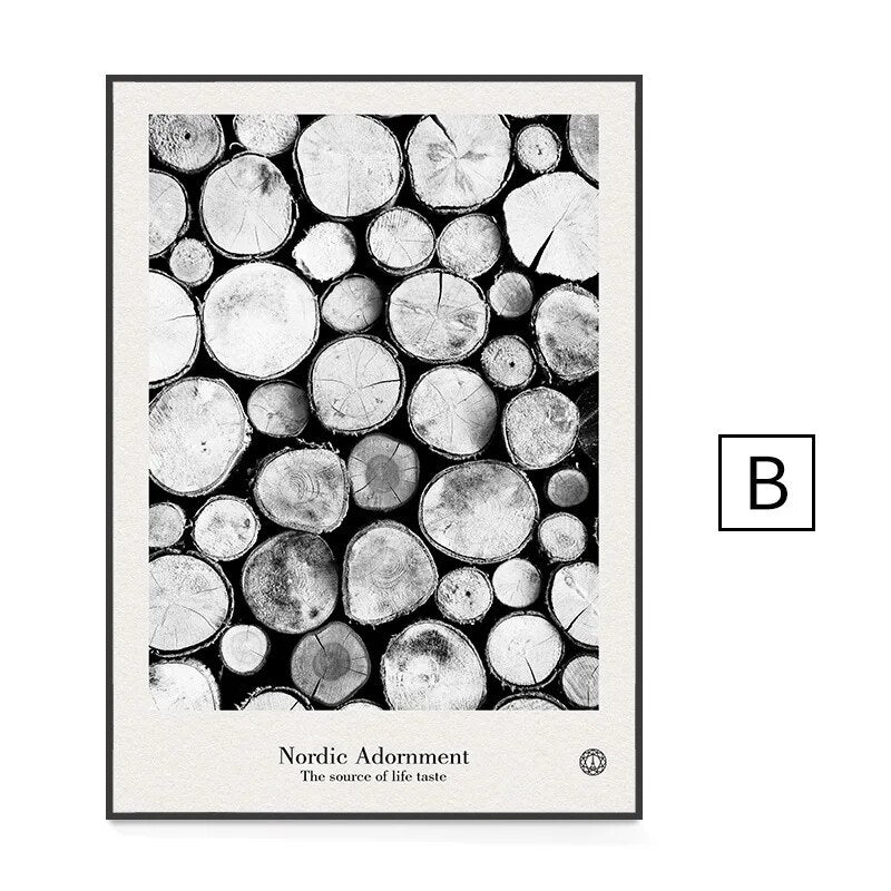 Abstract Minimalist Nordic Wood Tree Rings Wall Art Fine Art Canvas Prints Black White Pictures For Living Room Dining Room Home Decor