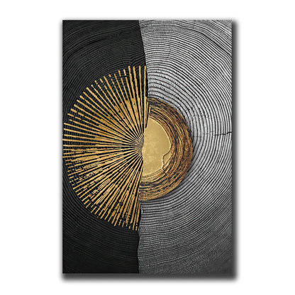 Golden Black Wood Tree Rings Wall Art Fine Art Canvas Prints Modern Abstract Pictures For Urban Loft Luxury Living Room Decor