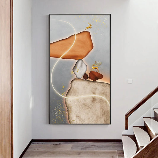 Auspicious Nordic Golden Deer Wall Art Fine Art Canvas Prints Modern Geomorphic Abstract Pictures For Luxury Living Room Boutique Hotel DecorAuspicious Nordic Golden Deer Wall Art Fine Art Canvas Prints Modern Geomorphic Abstract Pictures For Luxury Living Room Boutique Hotel Decor