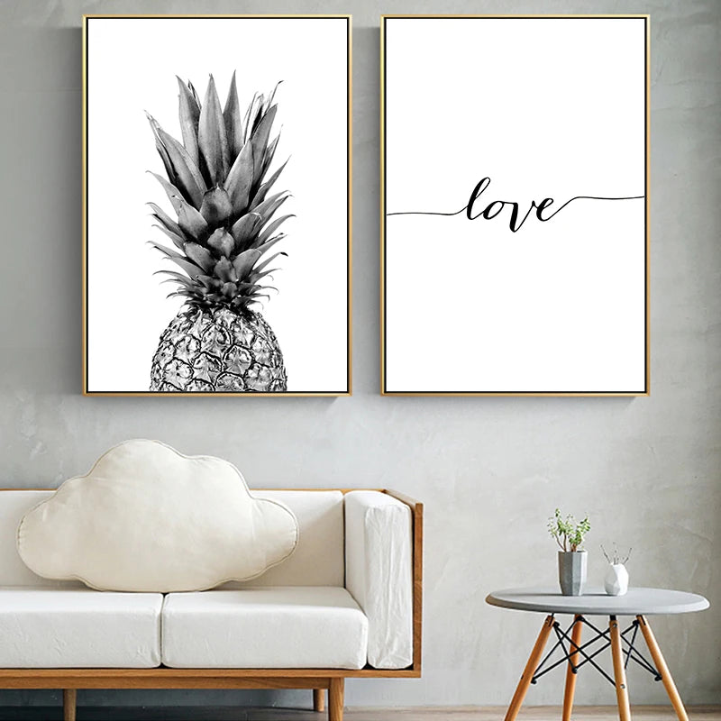 Pineapple Black White Canvas Poster Scandinavian Wall Art Poster Print Minimalist Nordic Decoration Picture Living Room Decor