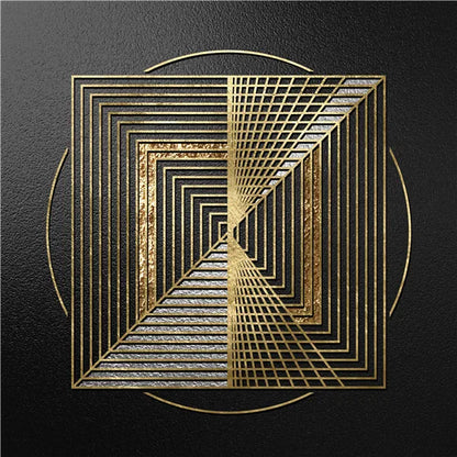 Black Golden Spherical Abstract Geometric Wall Art Fine Art Canvas Prints Modern Aesthetics Square Format Pictures For Living Room Home Office Decor