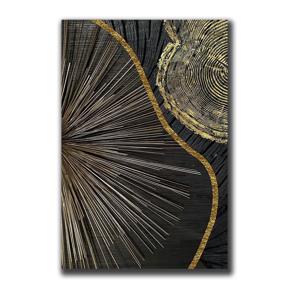 Golden Black Wood Tree Rings Wall Art Fine Art Canvas Prints Modern Abstract Pictures For Urban Loft Luxury Living Room Decor