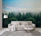 Misty Forest Landscape Wall Mural Big Format Printed Nordic Wallcovering Wallpaper For Modern Living Room Creative Home Office Wall Decoration