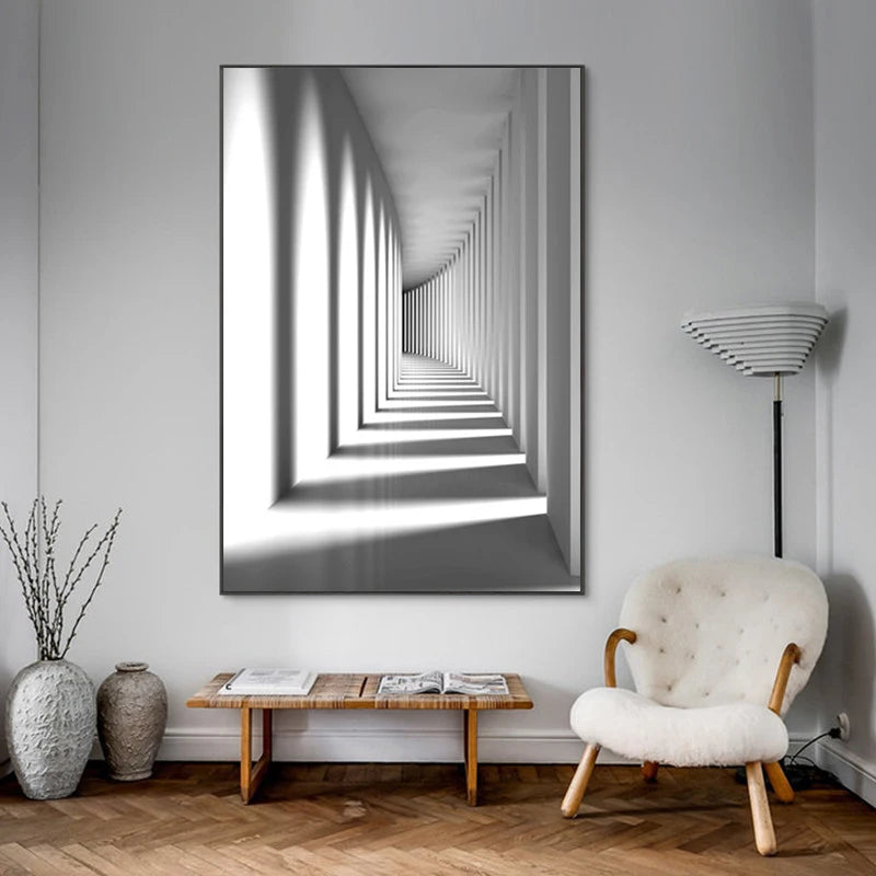 Abstract Architectural Abyss Black And White Wall Art Fine Art Canvas Prints Modern Pictures For Living Room Office Contemporary Home Decor