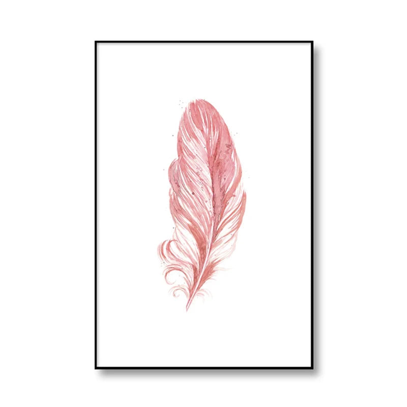 Blush Pink Love Feather Wall Art Fine Art Canvas Prints Minimalist Fashion Pictures For Living Room Girl's Bedroom Fashion Art Decor