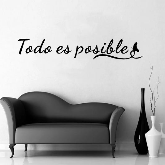 Todo Es Posible Inspirational Spanish Phrase Quote Wall Sticker Everything Is Possible Wall Decal Removable Peel and Stick Creative DIY Home Decor