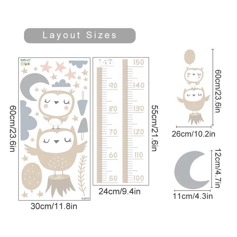 Cute Woodland Animals Height Measurement Wall Sticker For Nursery Room Removable Peel & Stick PVC Wall Decal For Creative Kid's Room Decor