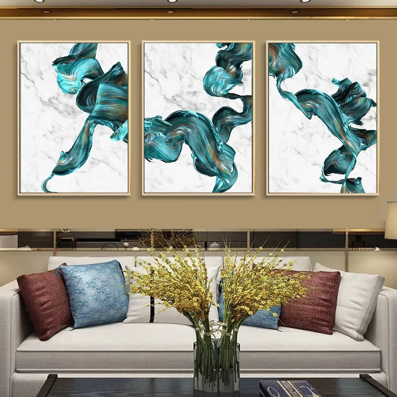 Modern Abstract Flowing Jade Silk Wall Art Fine Art Canvas Prints Auspicious Pictures For Luxury Living Room Kitchen Dining Room Hotel Room Art Decor