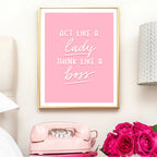 Lady Boss Pink Poster Inspirational Quotes Wall Art Fine Art Canvas Prints Motivational Daily Mantra Quotations Pictures For Girl's Bedroom