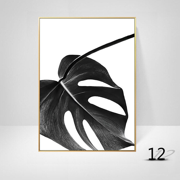 Simple Living Daily Inspirational Wall Art Black White Minimalist Tropical Leaves Pictures For Family Living Room Bedroom Art Decor