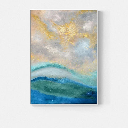 Blue Golden Ocean Spray Seascape Abstract Wall Art Fine Art Canvas Prints Marble Pictures For Living Room Dining Room Art For Contemporary Interiors