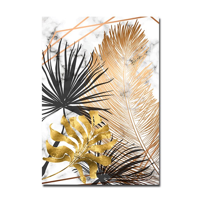 Nordic Tropical Gold Leaves Abstract Wall Art Posters Fine Art Canvas Prints Trendy Pictures For Modern Apartment Living Room Decor