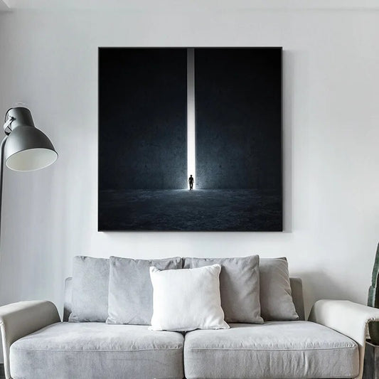 Abstract Building Gateway Figure Black White Wall Art Fine Art Canvas Print Square Format Picture For Living Room Home Office Decor