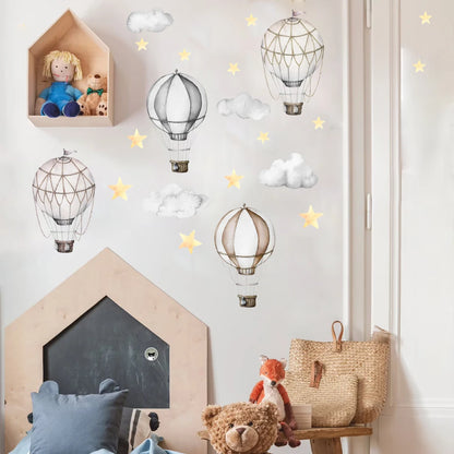 Cute Vintage Hot Air Balloons Wall Sticks For Baby's Room Removable PVC Vinyl Peel & Stick Wall Decals For Creative DIY Children's Bedroom Decor
