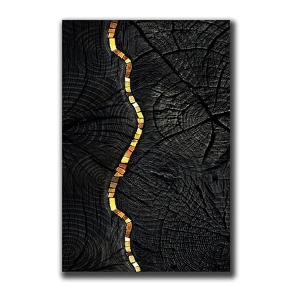 Golden Black Wood Tree Rings Wall Art Fine Art Canvas Prints Modern Abstract Pictures For Urban Loft Luxury Living Room Decor