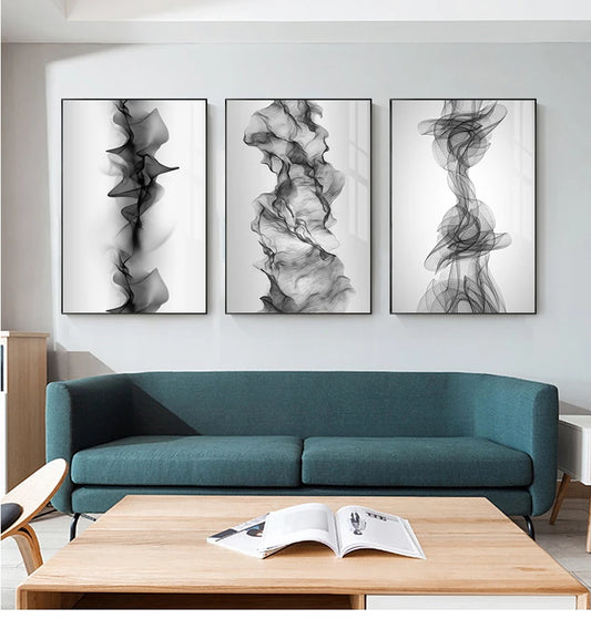 Modern Minimalist Flowing Wall Art Black & White Fine Art Canvas Print Abstract Poster For Modern Apartment Living Room Home Office Decor