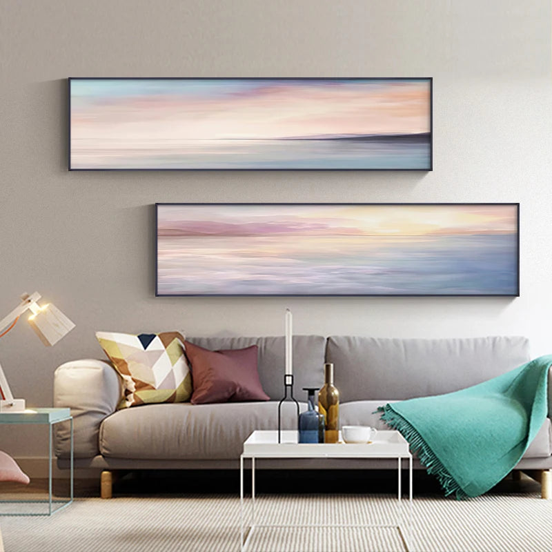 Pastel Blue Pink Purple Abstract Landscape Wall Art Fine Art Canvas Prints Wide Format Pictures For Bedroom Above The Bed Or Above The Sofa