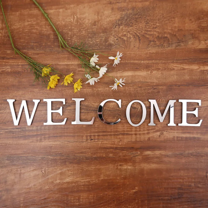 Self Adhesive 3d Silver Letter Wall Stickers Mirrored Acrylic Alphabet Signage Lettering For Living Room Kid's Room Birthday Party Creative DIY Home Decor