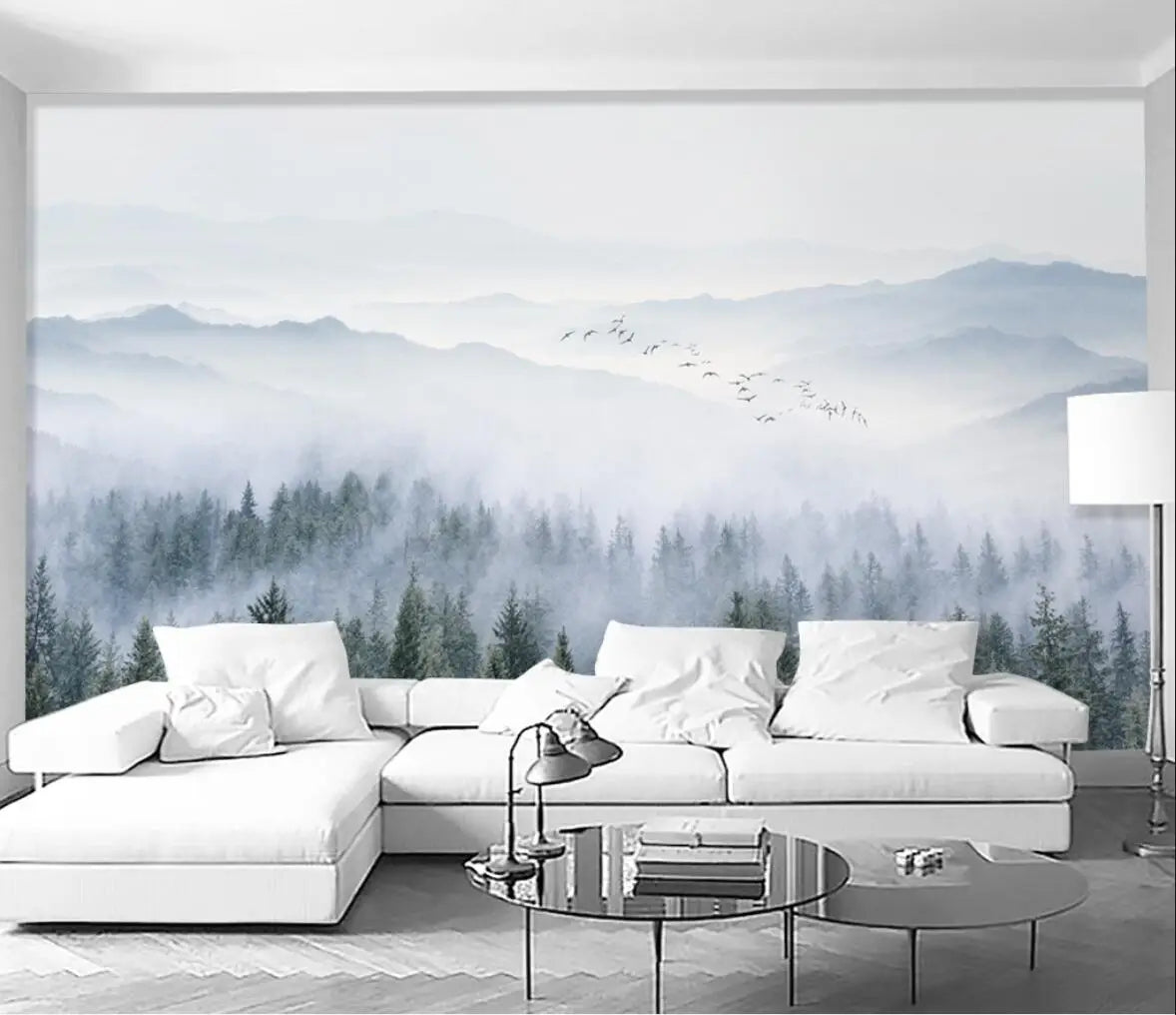 Misty Forest Landscape Wall Mural Big Format Printed Nordic Wallcovering Wallpaper For Modern Living Room Creative Home Office Wall Decoration