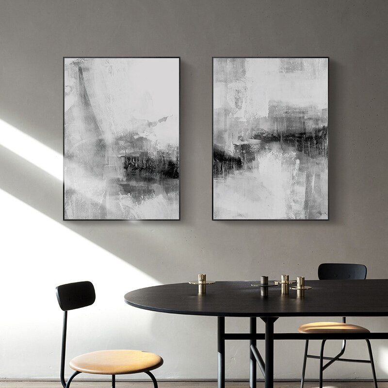 * Featured Sale * Set of 2Pcs Black White Abstract Wall Art Fine Art Canvas Prints Contemporary Pictures For Modern Apartment Living Room