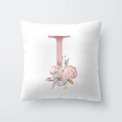 Pink Golden Floral Letter Cushion Case 45x45cm Cushion Cover For Living Room Sofa Throw Cushion Polyester Cotton Square Pillow Cases