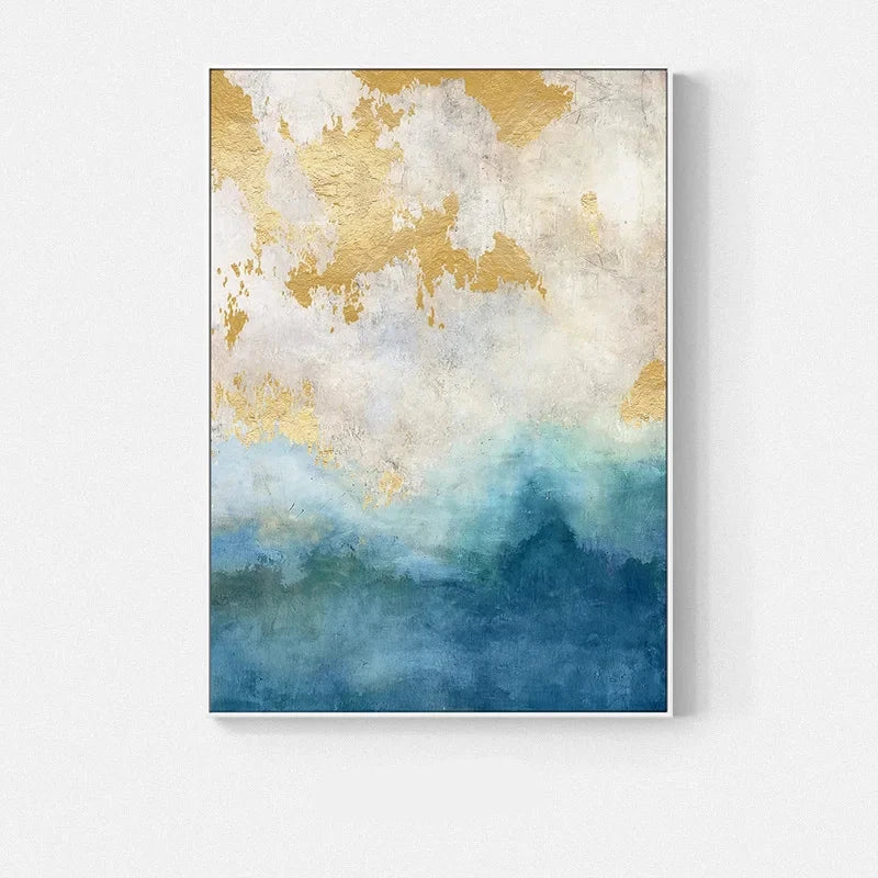 Blue Golden Ocean Spray Seascape Abstract Wall Art Fine Art Canvas Prints Marble Pictures For Living Room Dining Room Art For Contemporary Interiors