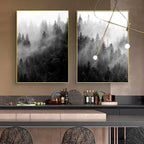 Misty Forest Poster Wall Art Fine Art Canvas Prints Black White Landscape Pictures For Living Room Dining Room Inspirational Home Decor
