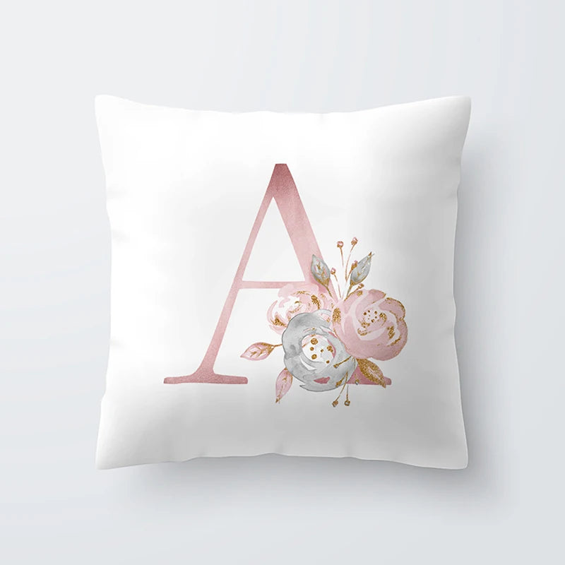 Pink Golden Floral Letter Cushion Case 45x45cm Cushion Cover For Living Room Sofa Throw Cushion Polyester Cotton Square Pillow Cases