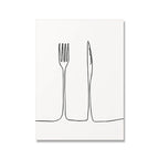 Minimalist Food & Drink Kitchen Wall Art Black White Line Art Canvas Print For Coffee Shop Restaurant Tea Room Cafe Nordic Style Home Interior Decor