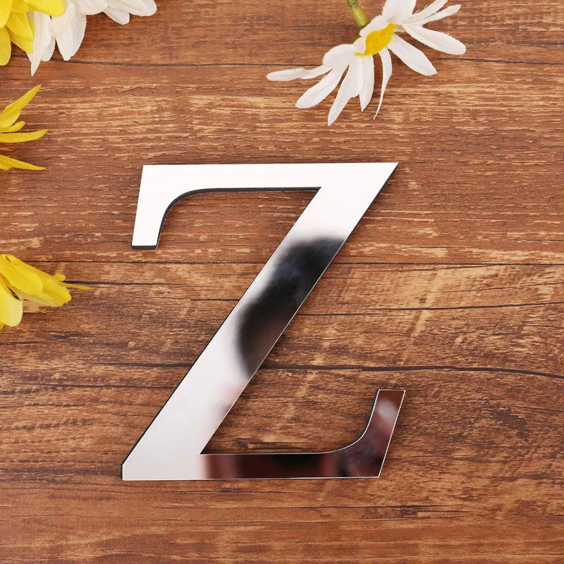 Self Adhesive 3d Silver Letter Wall Stickers Mirrored Acrylic Alphabet Signage Lettering For Living Room Kid's Room Birthday Party Creative DIY Home Decor