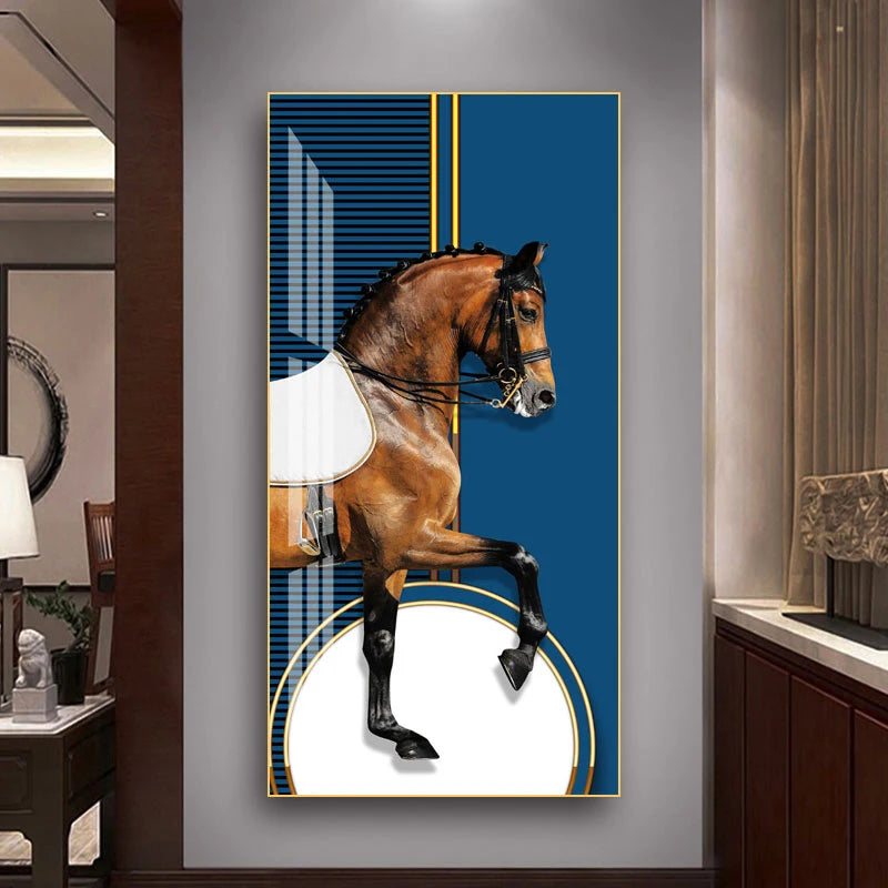 Elegant Equestrian Wall Art Fine Art Canvas Print Majestic Bay Horse Portrait on Abstract Orange Background for Pictures For Modern Interior Decor