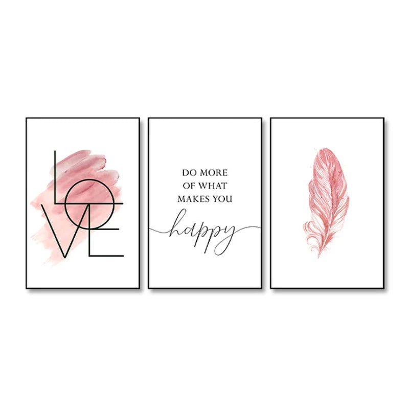 Blush Pink Love Feather Wall Art Fine Art Canvas Prints Minimalist Fashion Pictures For Living Room Girl's Bedroom Fashion Art Decor