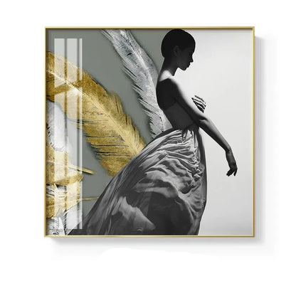 Black White Golden Minimalist Portrait Figure Art Abstract Wall Art Square Format Fine Art Canvas Prints For Modern Home Decor
