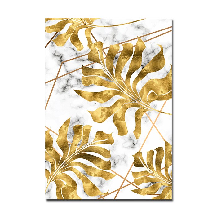 Nordic Tropical Gold Leaves Abstract Wall Art Posters Fine Art Canvas Prints Trendy Pictures For Modern Apartment Living Room Decor