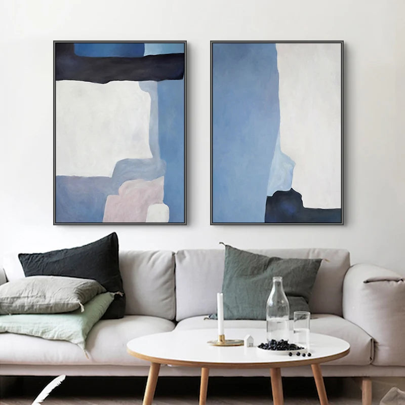 Abstract Shades Of Blue Wall Art Fine Art Canvas Prints Pictures For Modern Apartment Living Room Bedroom Art For Scandinavian Interior Decor